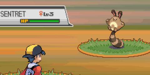 Facing a Sentret in battle in Pokemon HeartGold
