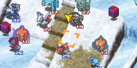 Fighting a battle in snow in Pokemon Conquest