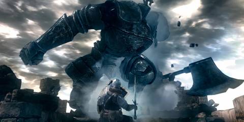 Fighting a boss in Dark Souls