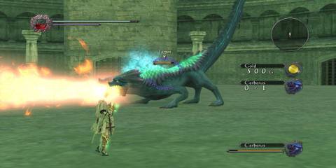 Fighting a Cerberus enemy in Drakengard 3