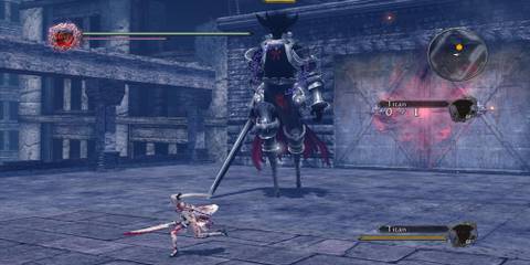 Fighting a giant shadow enemy boss in Drakengard 3