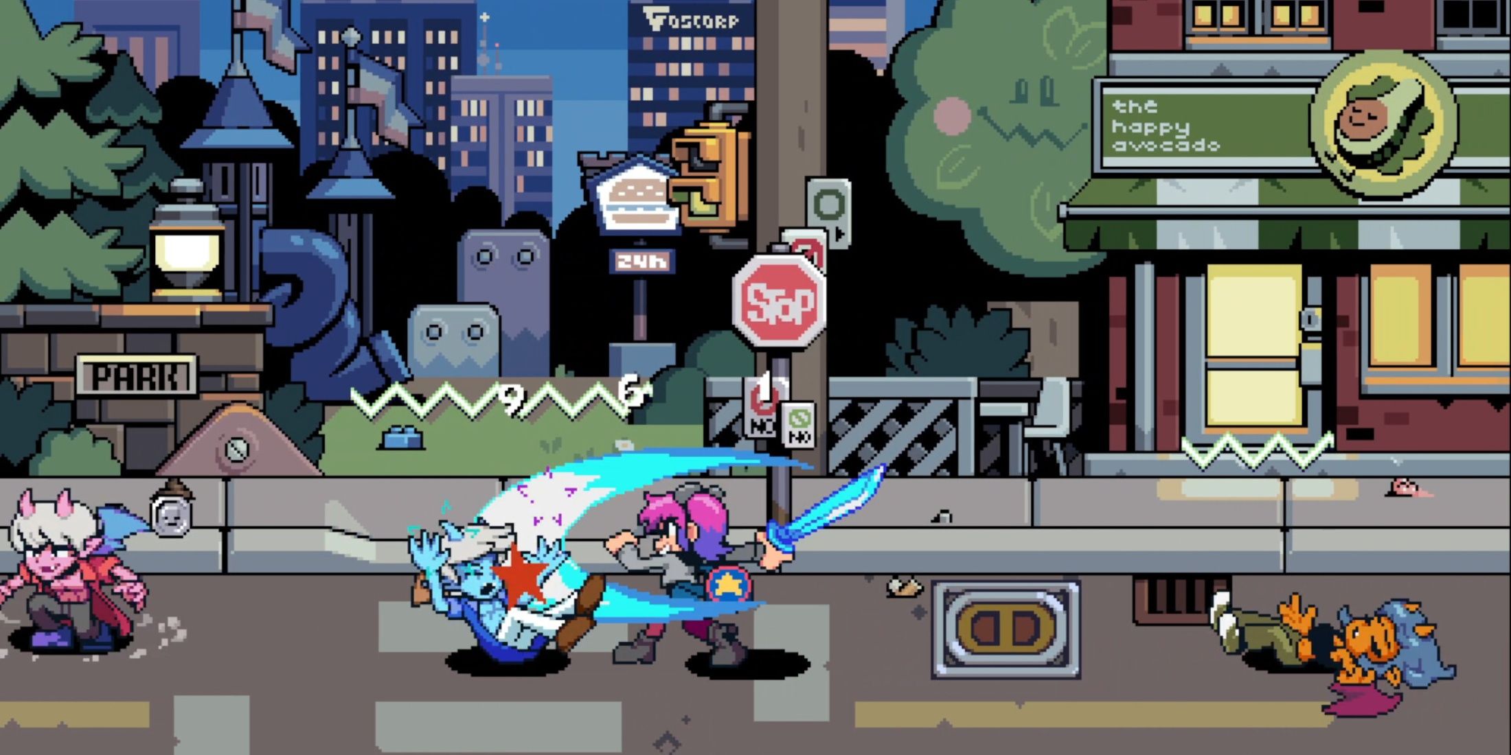 Fighting enemies as Ramona in Scott Pilgrim EX