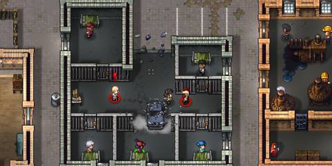 Fighting enemies in prison in Streets of Rogue 2