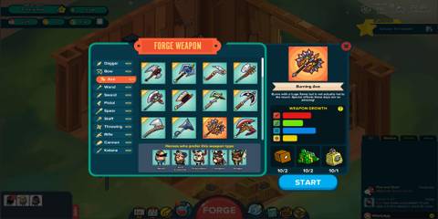 Forging a weapon in Holy Potatoes A Weapon Shop