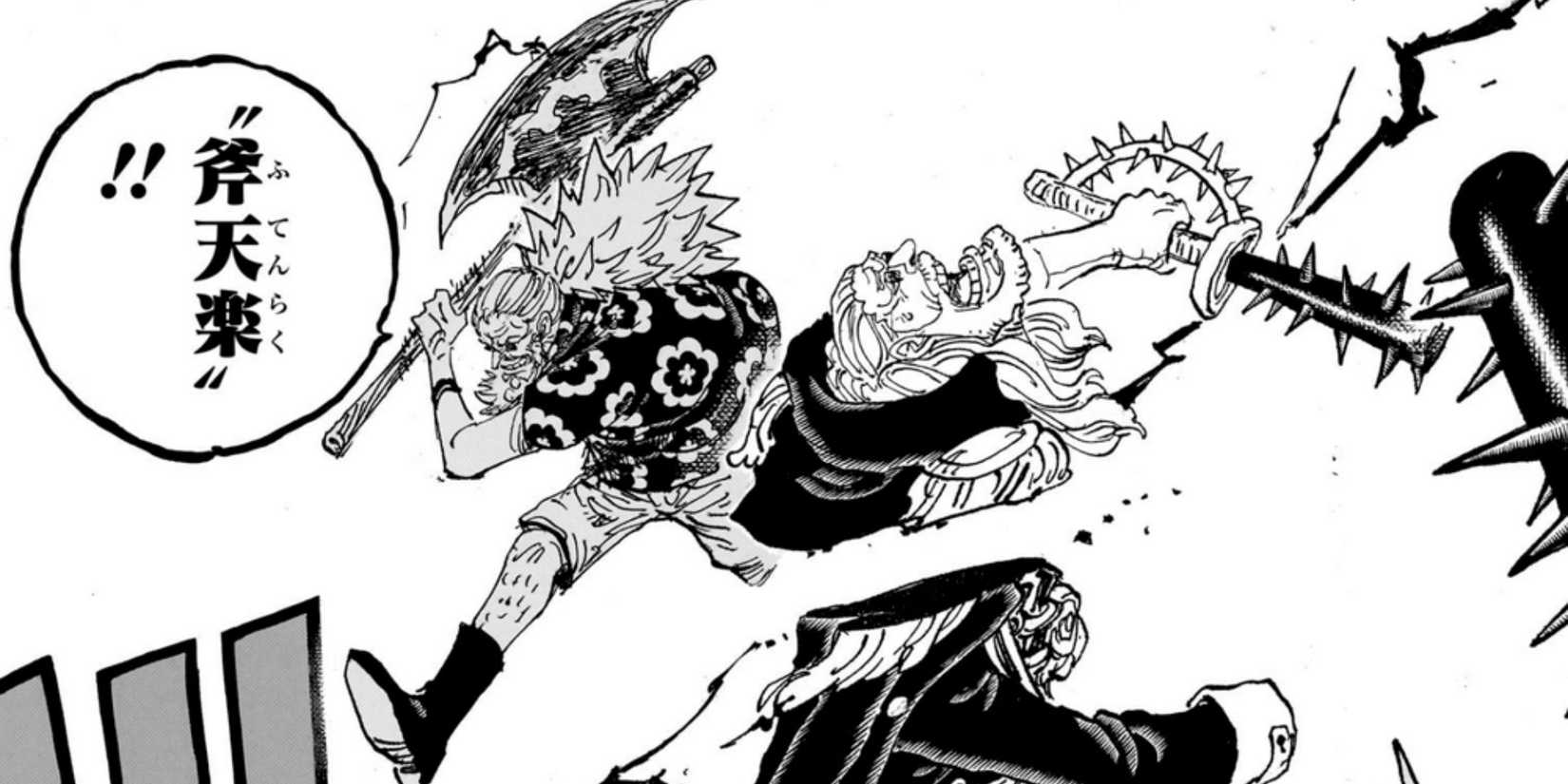 Gaban menyerang Sommers dengan Haki dan kapaknya di One Piece