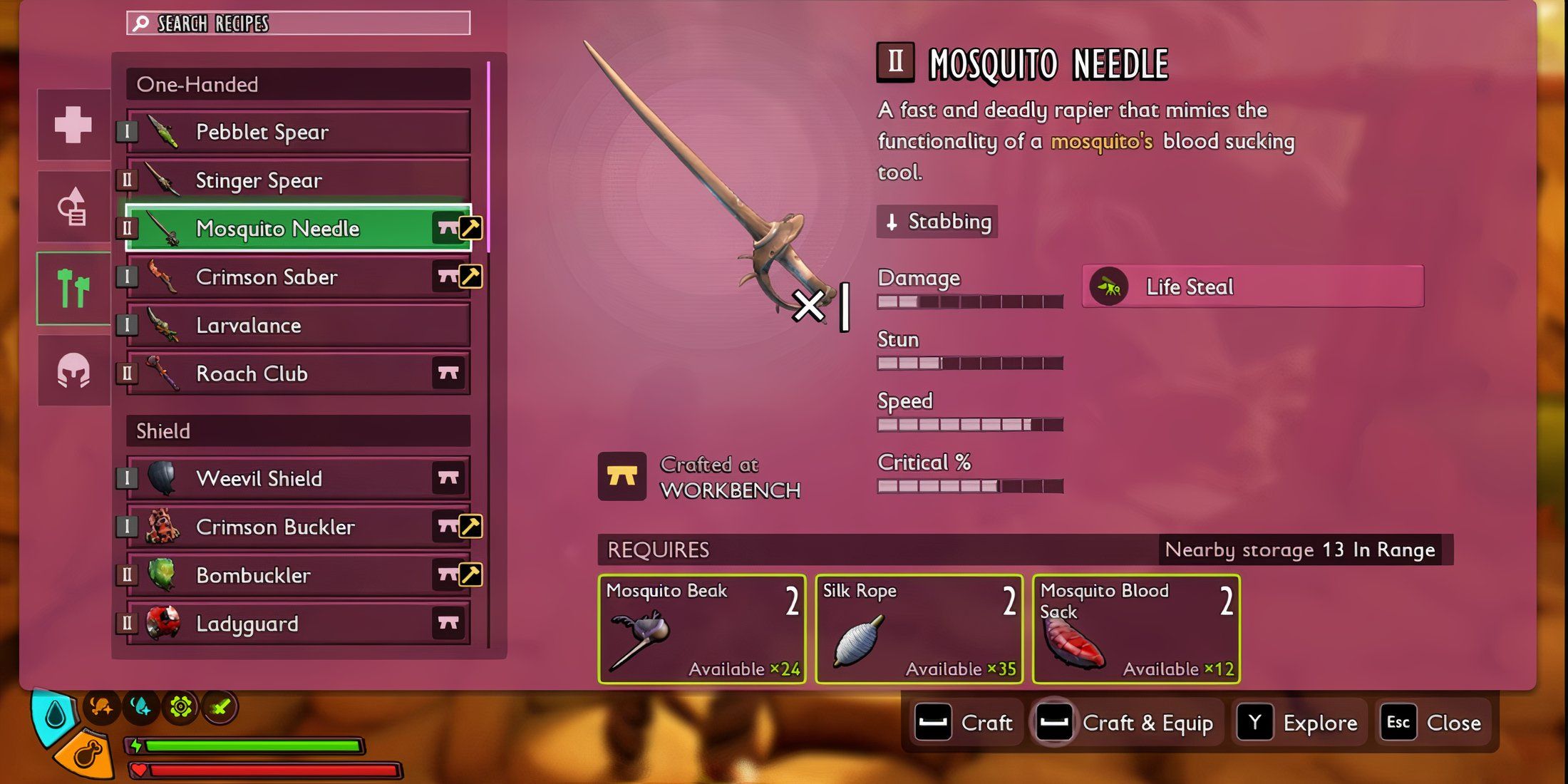 Grounded 2 Early Access Mosquito Needle Sword Melee Weapon Crafting Recipe