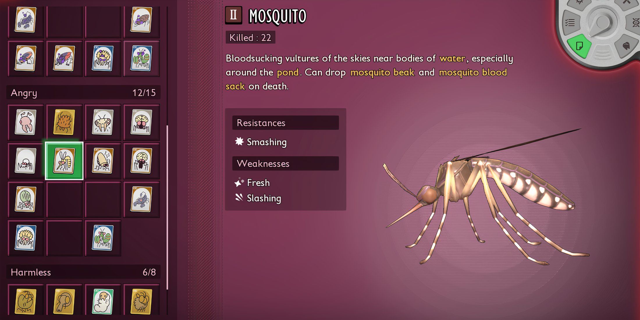 Grounded 2 Mosquito Enemy Bug Peepers Card Stats Weaknesses Resistances-1