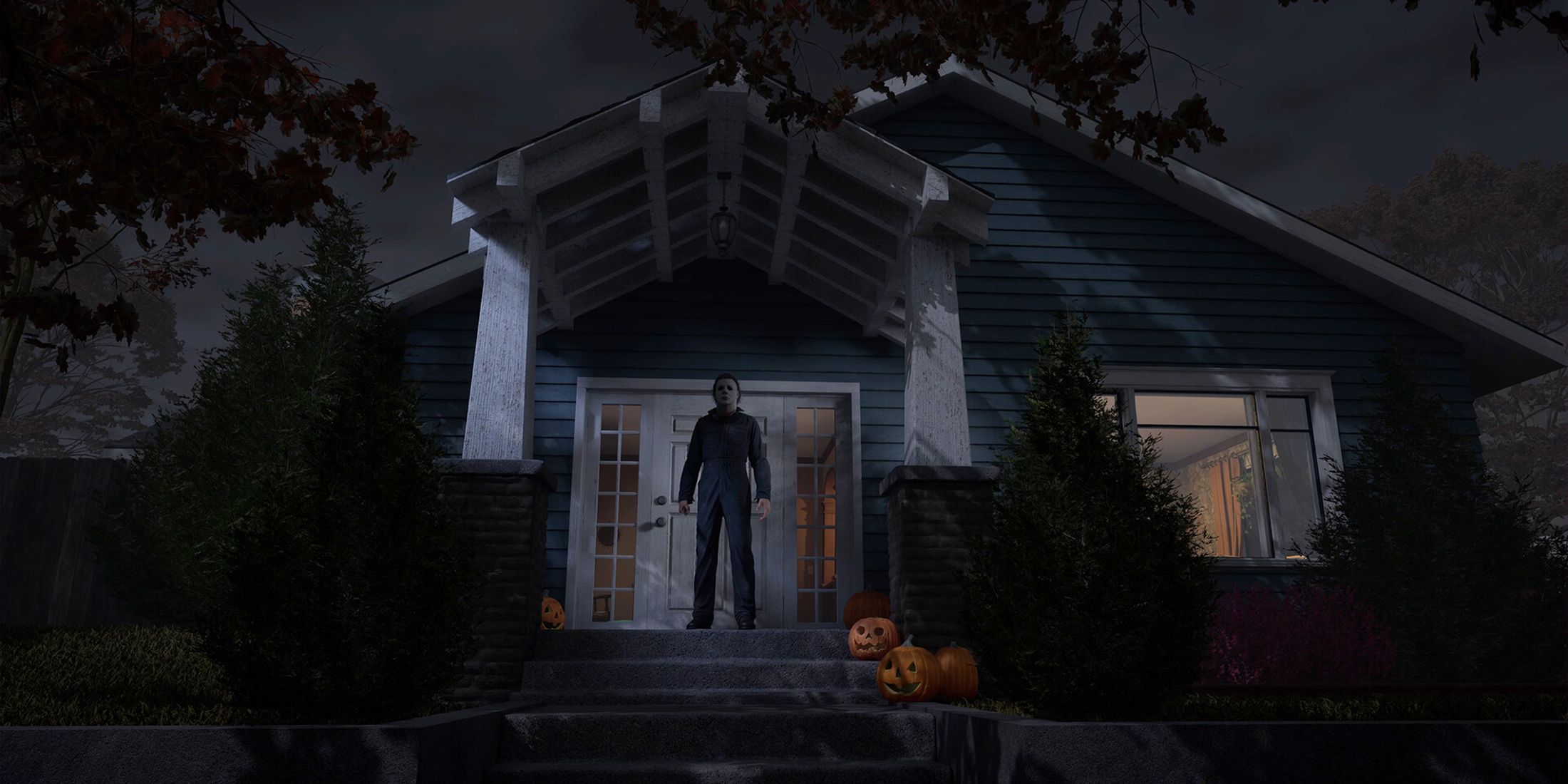halloween myers in front of house