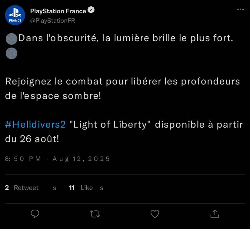 helldivers 2 light of liberty post playstation france twitter
