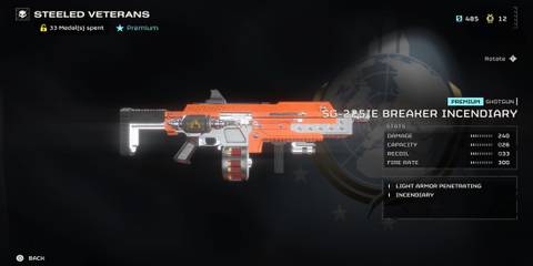 The SG-225IE Breaker Incendiary in the menu 