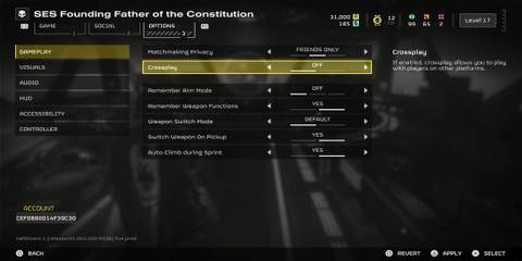 The Crossplay Button in the Main Menu 