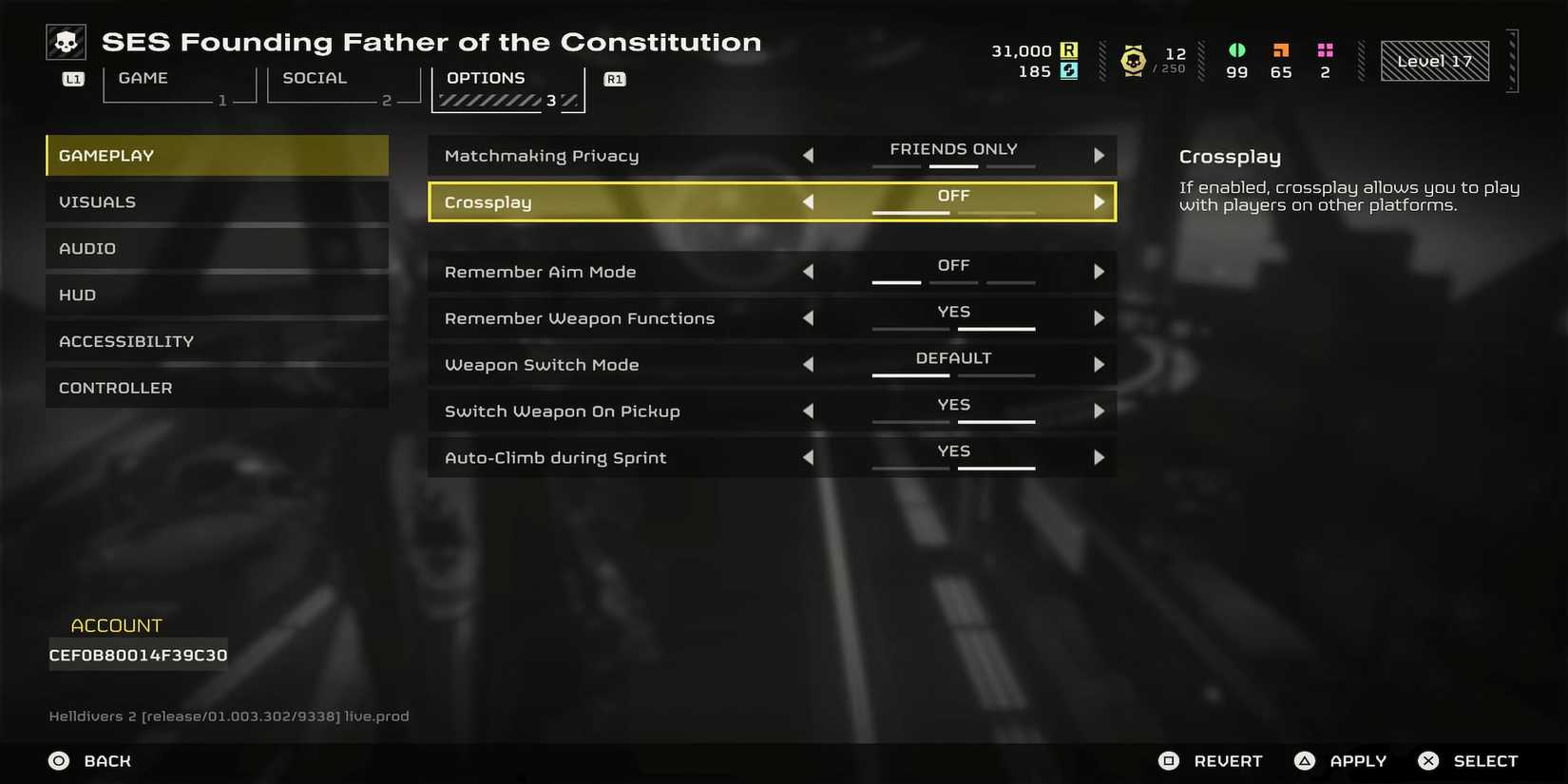 The Crossplay Button in the Main Menu