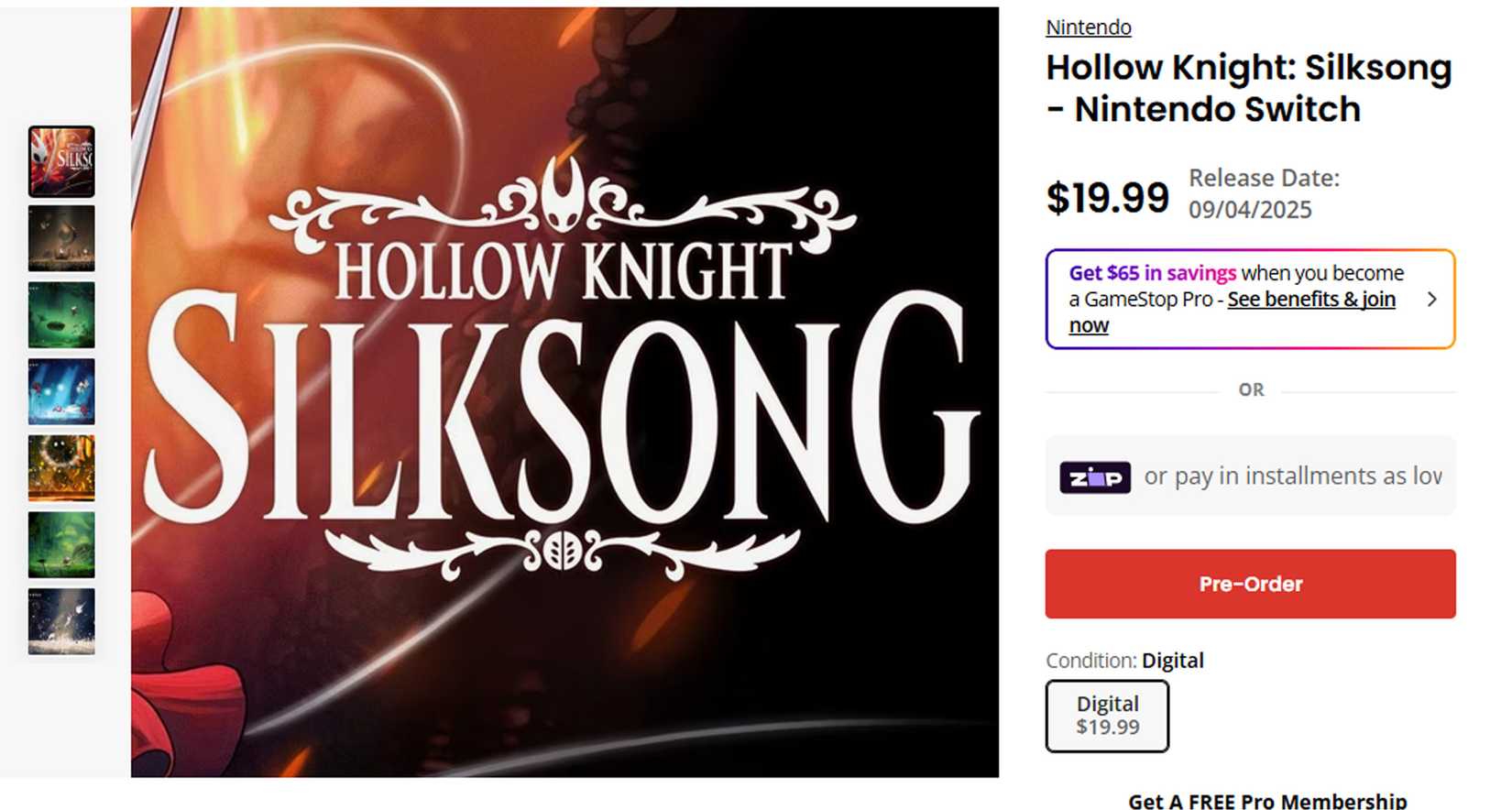 Hollow Knight Silksong Nintendo Switch Price leak GameStop premature listing screenshot August 29 2025