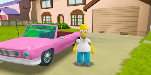 Homer by his car in The Simpsons Hit & Run