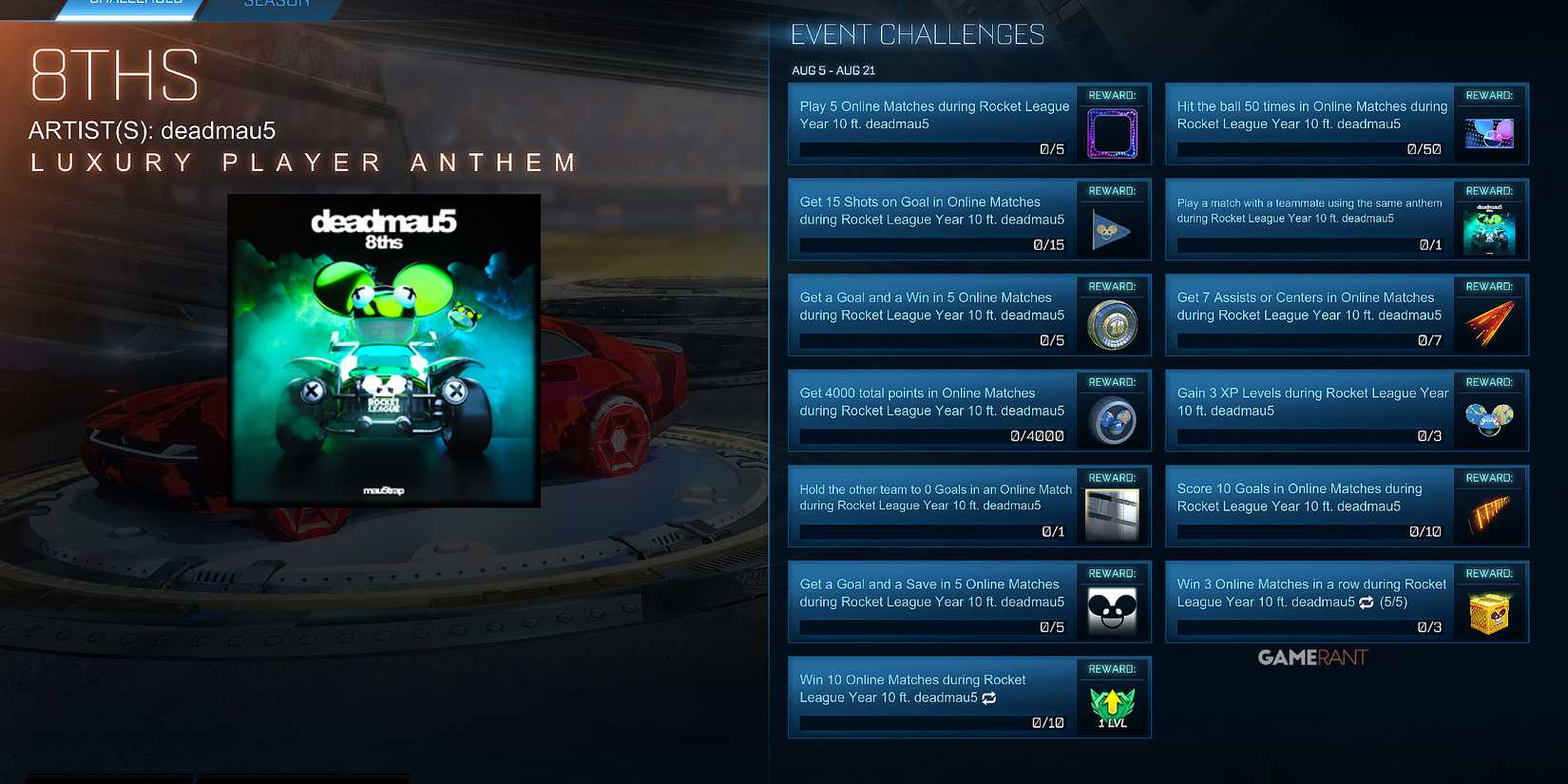 how to get the 8ths Luxury Player Anthem in Rocket League