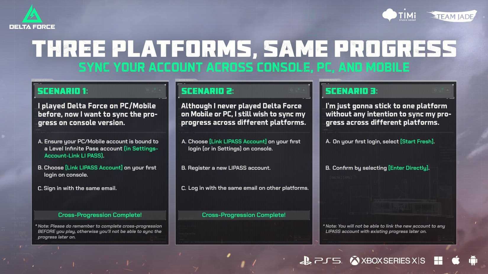 Delta Force Cross Progression infomatic