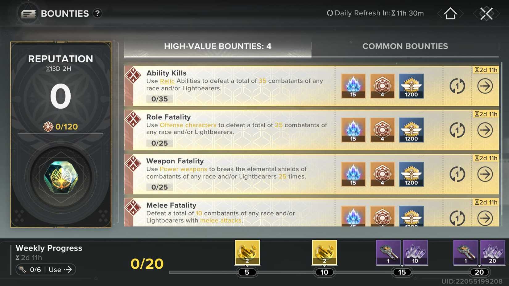 Destiny Rising Weekly Bounties