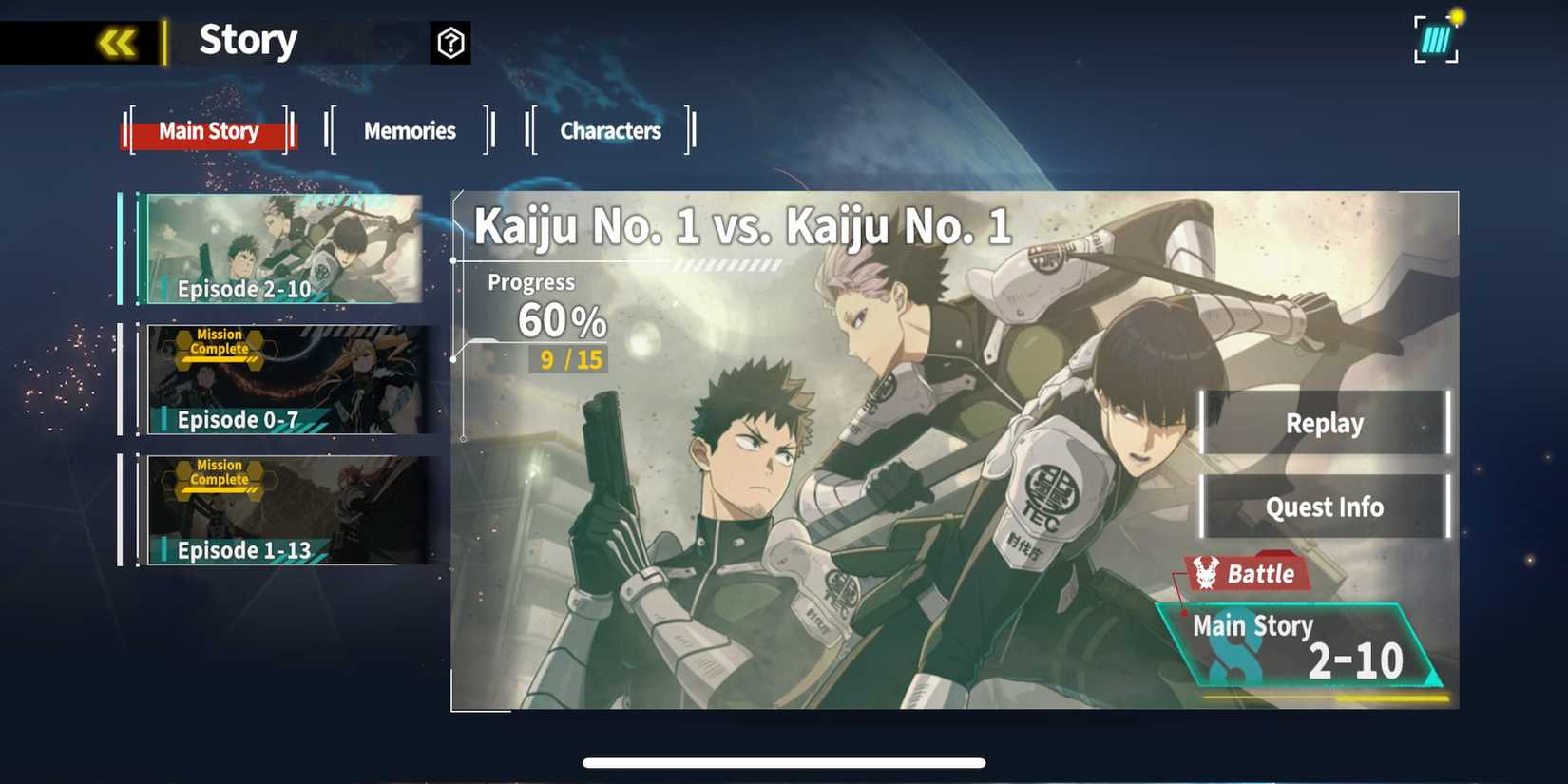 The Missions Menu in the Home Screen 