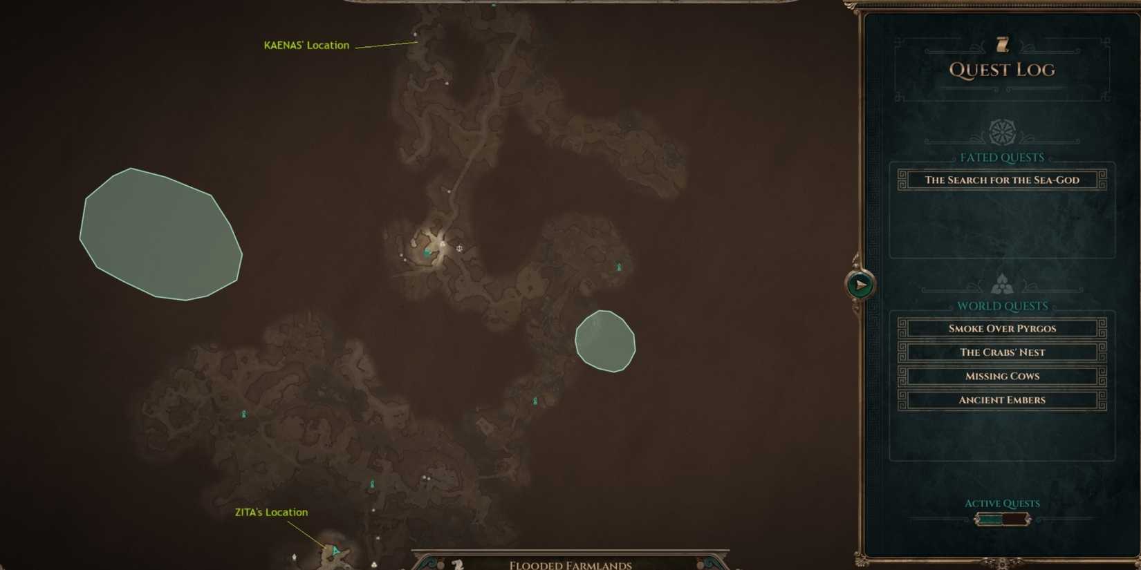 Kaenas Location northern side of Flooded Farmlands Titan Quest 2