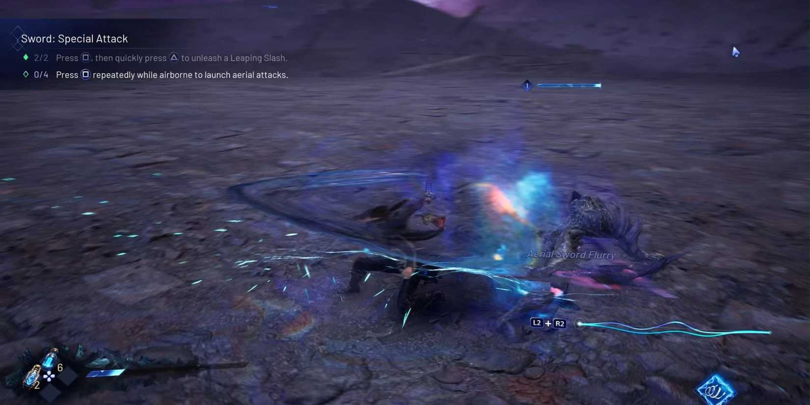 Kaser completing a tutorial about special sword attacks - Lost Soul Aside