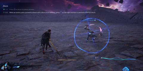 Kaser gets ready to perfect block in a tutorial - Lost Soul Aside
