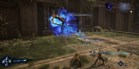 Kaser using an aerial combo on a golden guard - Lost Soul Aside