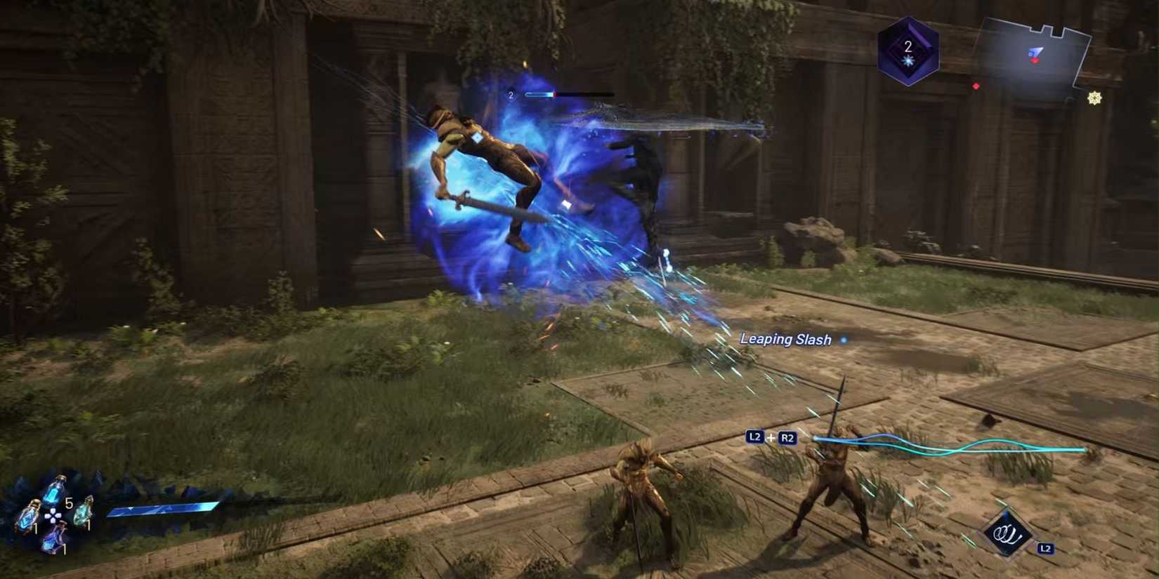 Kaser using an aerial combo on a golden guard - Lost Soul Aside