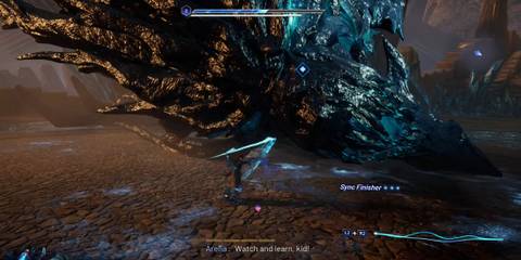 Kaser using Sync Finisher on a fake Lord Arena boss - Lost Soul Aside