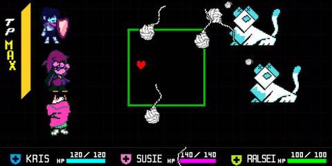 Kris, Susie and Ralsei fighting some enemies in Chapter 2 - Deltarune