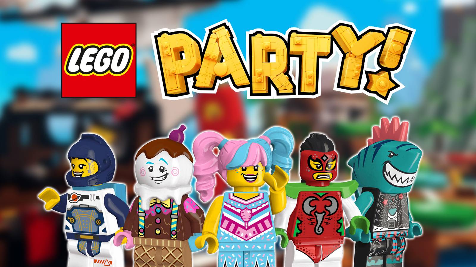 LEGO Party minifigs below game logo 2x1 composite