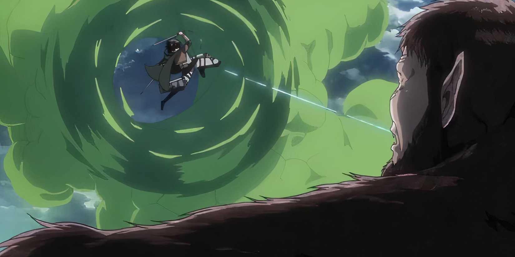 Levi fights the beast Titan with an attack on Titan