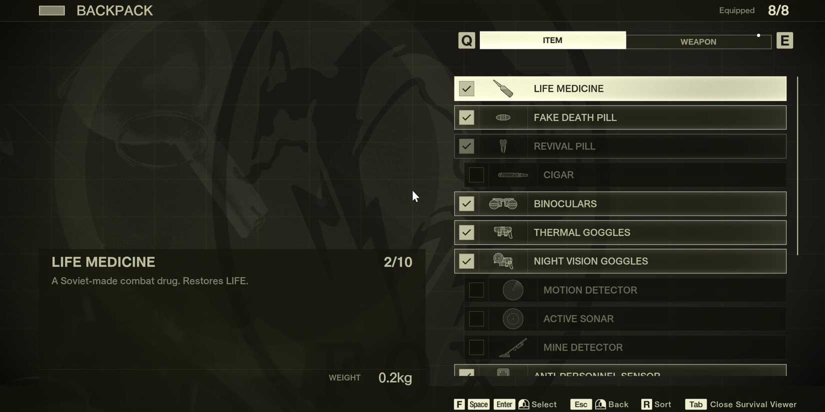 Life Medicine Heal HP Metal Gear Solid Delta Snake Eater