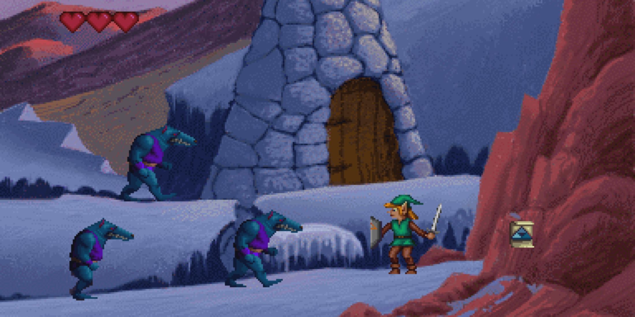 Link fighting enemies in an ice level - Link The Faces of Evil
