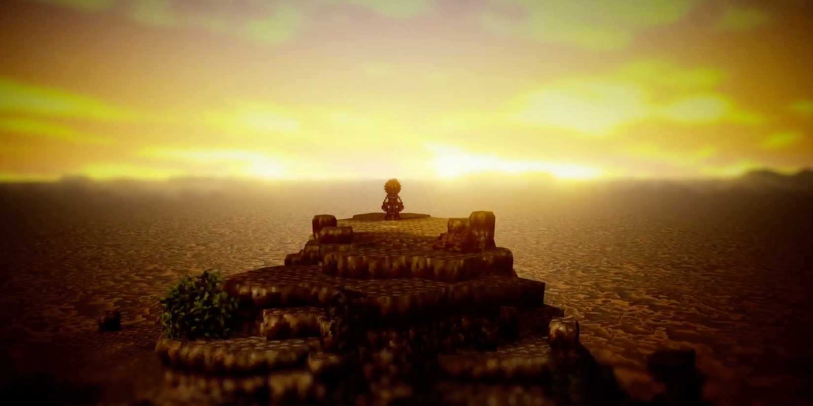 Looking over a cliff in Octopath Traveler 0