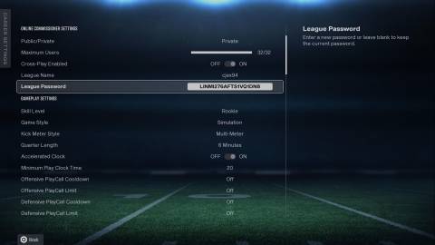 madden 26 franchise league name and password settings