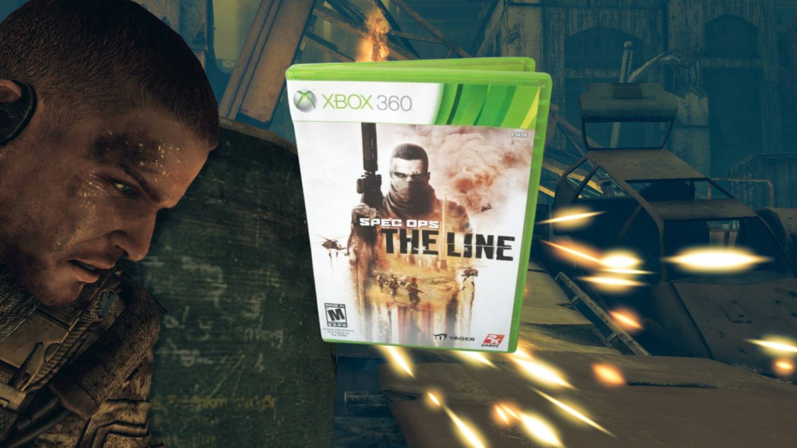 Martin looking at box art in Spec Ops The Line