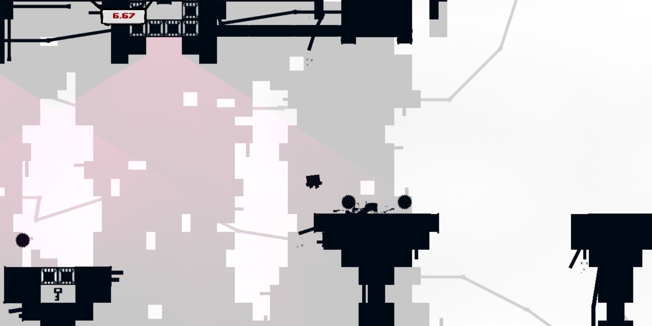 Meat Boy in a black-and-white level - Super Meat Boy