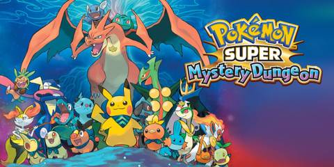 Mega Charizard Y and Mega Sceptile in the game's official cover art - Pokemon Super Mystery Dungeon