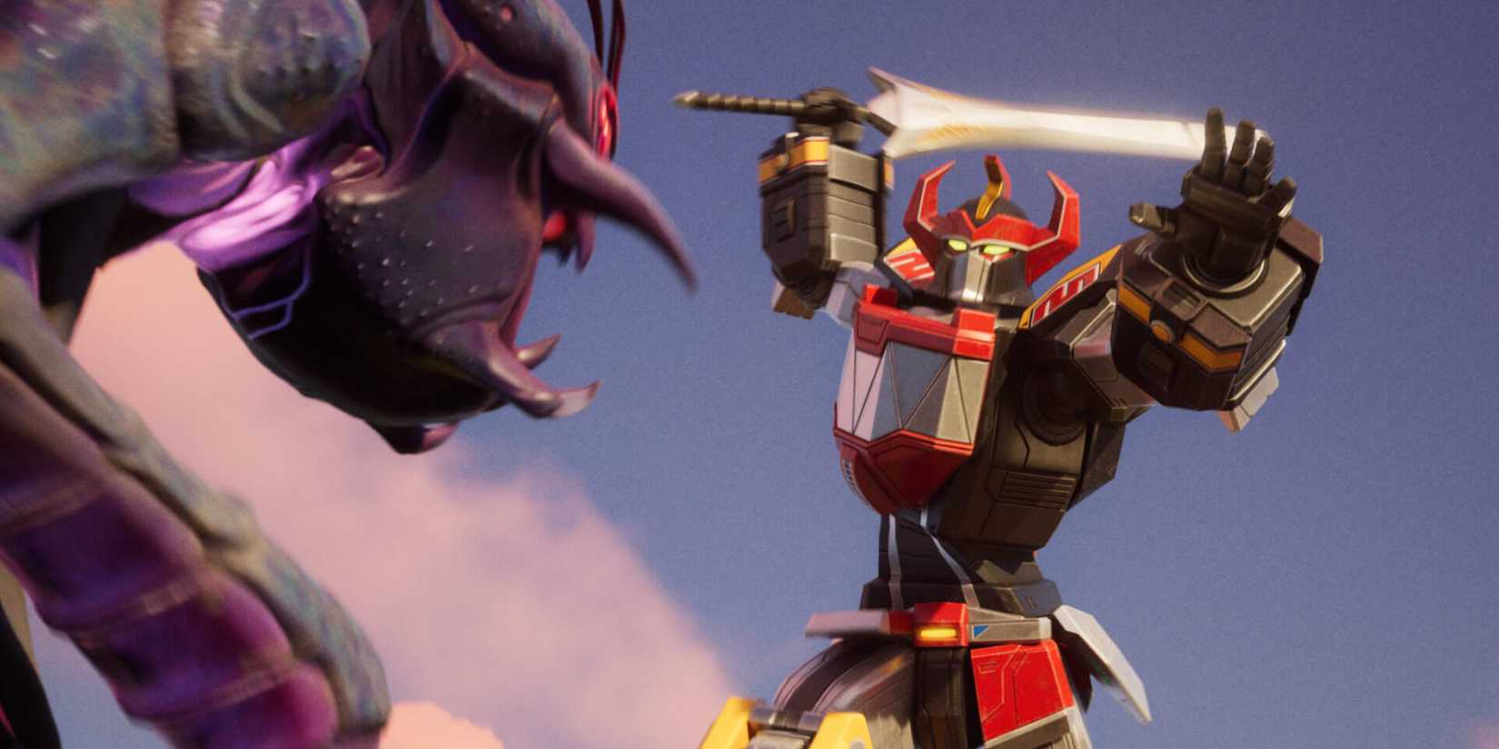 megazord fights bugs in fortnite