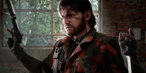 Metal Gear Solid Delta Snake Eater Naked Snake surrendering in a cutscene medium close-up