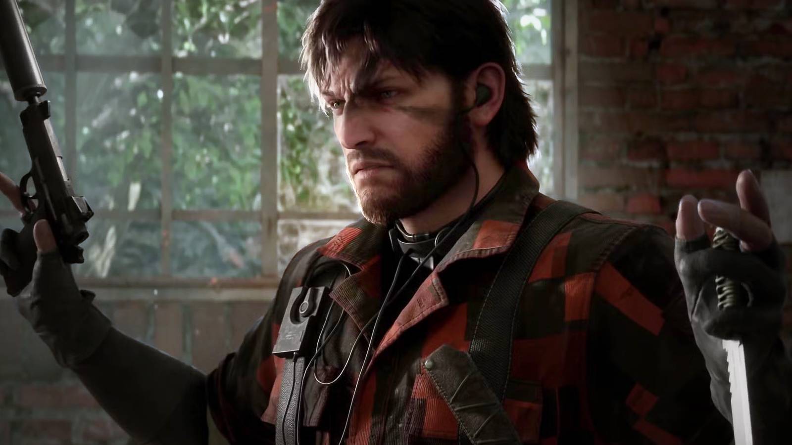 Metal Gear Solid Delta Snake Eater Naked Snake surrendering in a cutscene medium close-up