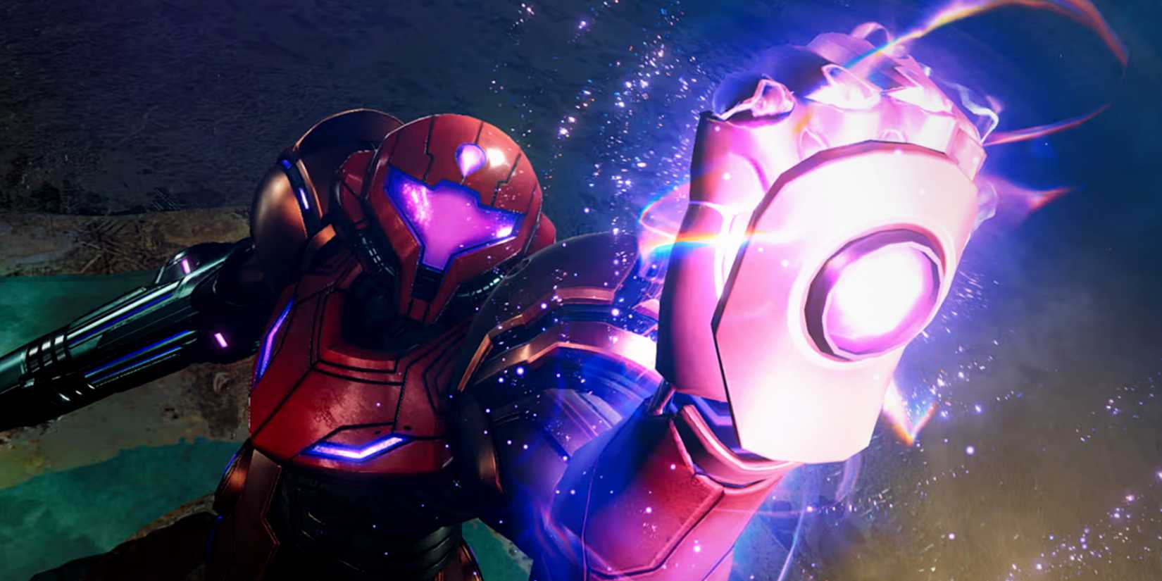 Metroid Prime 4 Beyond Samus holding fist up