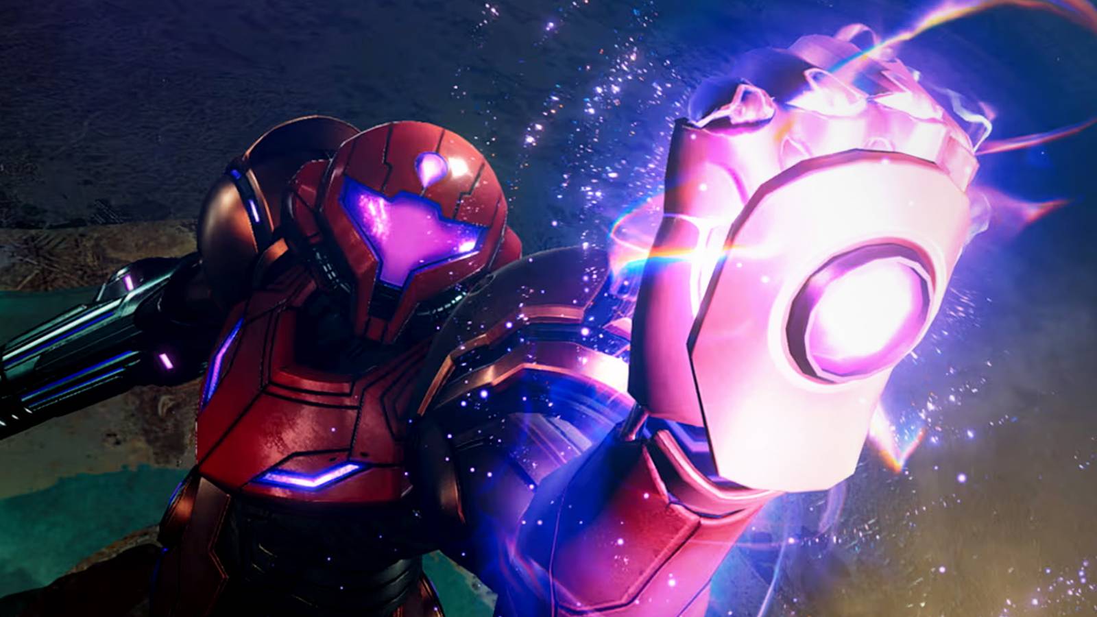 Metroid Prime 4 Beyond Samus holding fist up