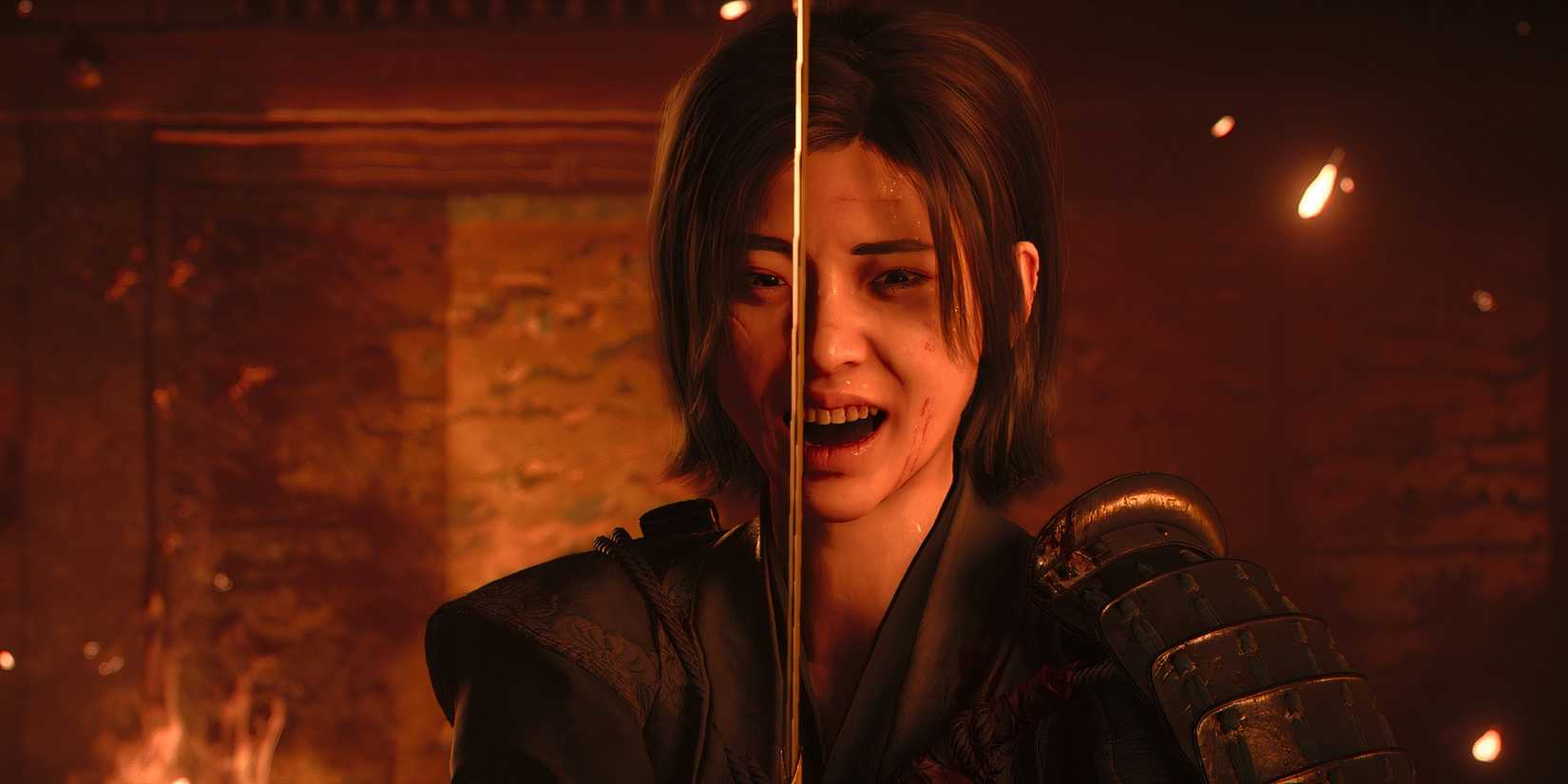 Naoe holding a katana in Assassin's Creed Shadows
