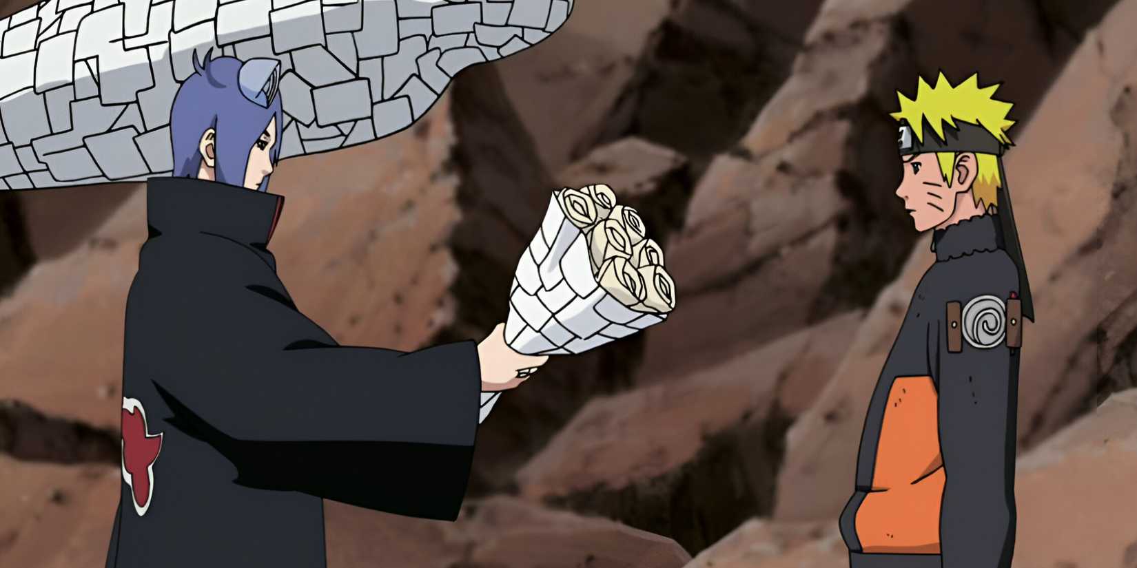 naruto konan giving paper flowers to naruto
