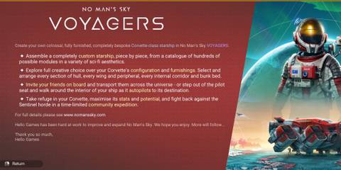 No Man's Sky Voyagers update screen