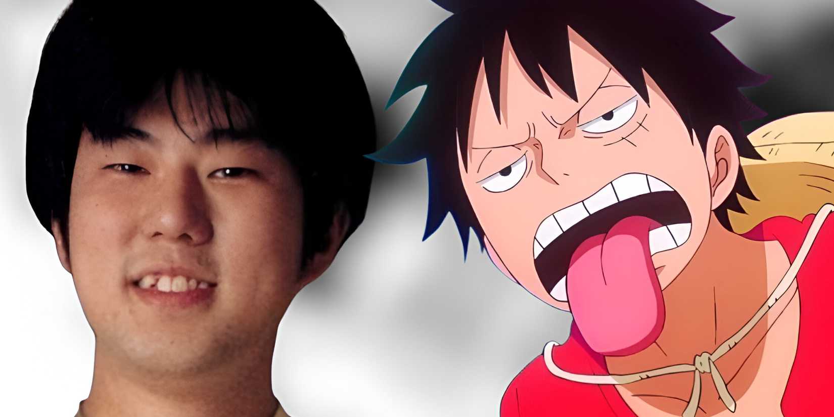 one piece eiichiro oda and luffy with his tongue out