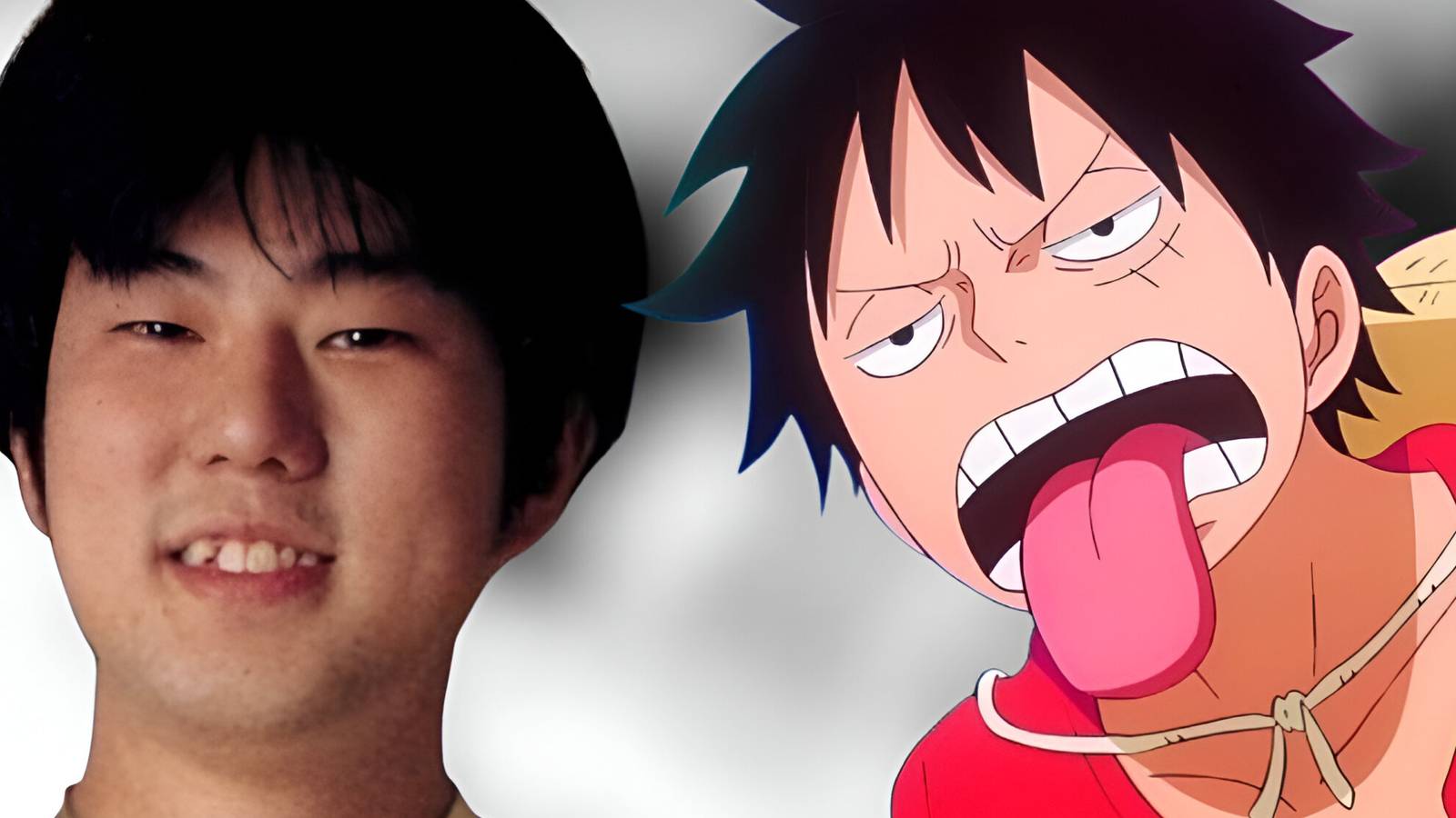 one piece eiichiro oda and luffy with his tongue out