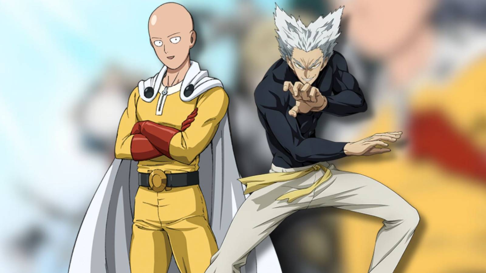 A collage of Saitama and Garou from the One Punch Man anime.