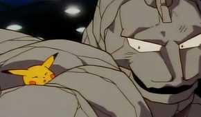 Onix squeezing pikachu in Pokemon (Anime)
